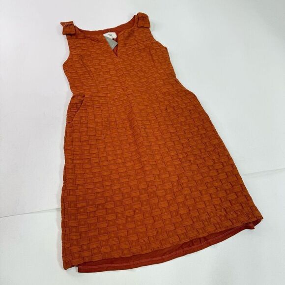 Tabitha Dress Womens 12 Orange Basket Weave Sleeveless Midi Shift V-Neck Country - Picture 1 of 13
